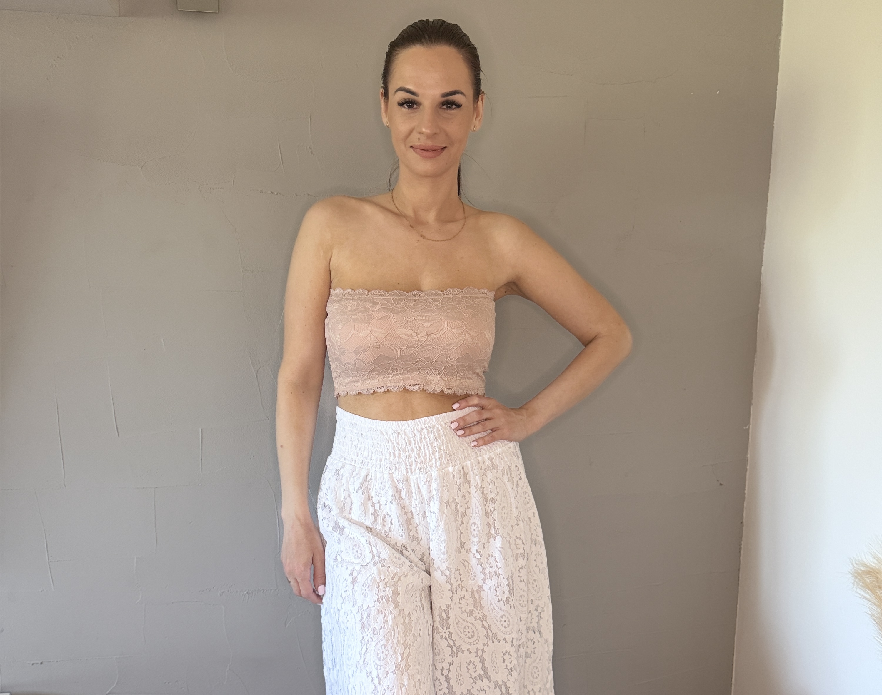 ÉLYA csipke top – púderrózsaszín