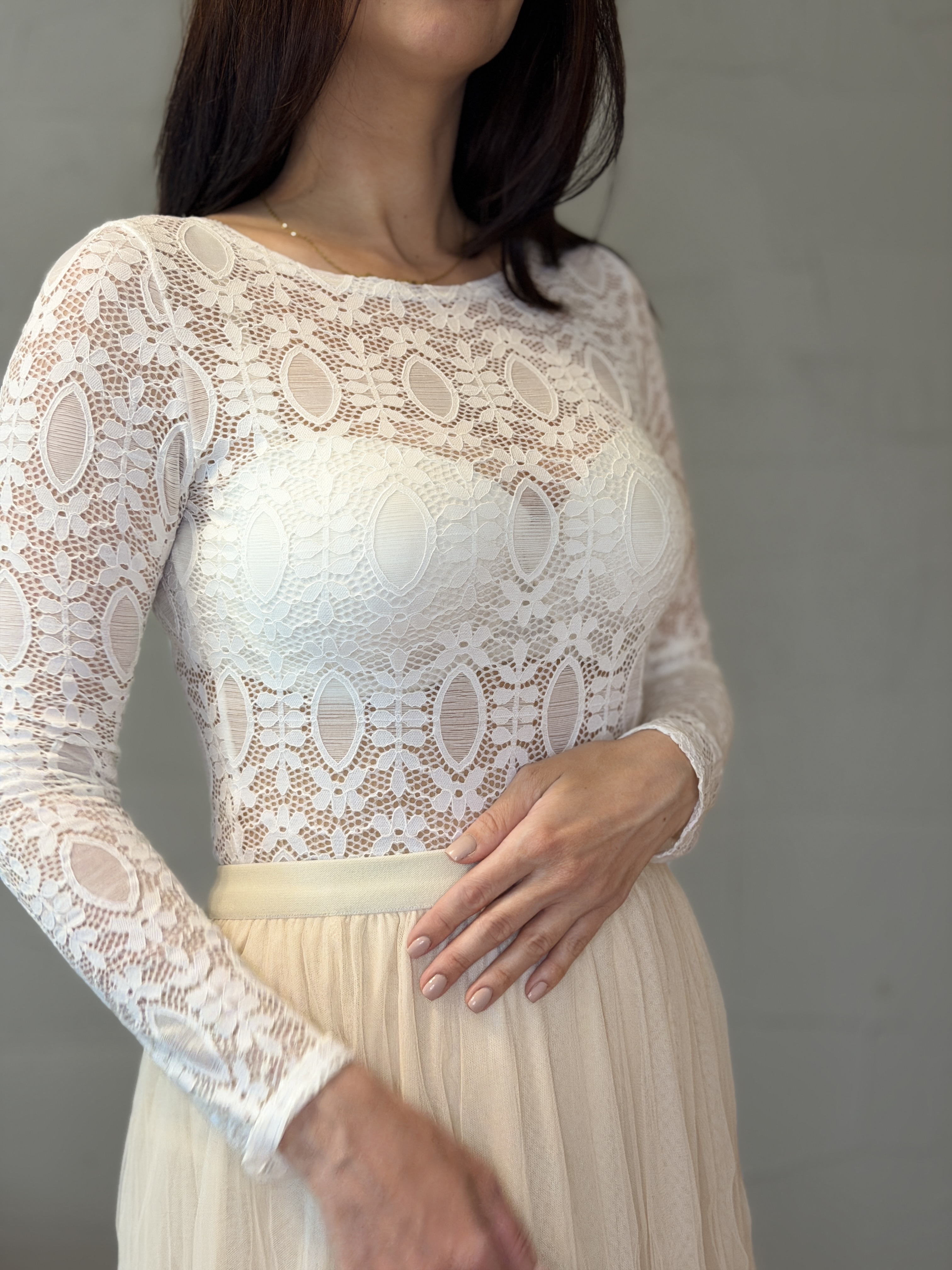 ELARA csipke body – ecru